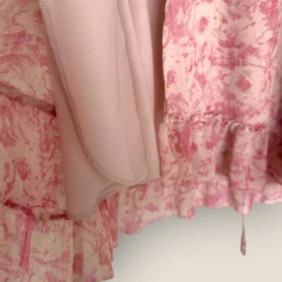 AllSaints Pink Floral Wrap Dress Size Small Ruffle Hem - Picture 5 of 7